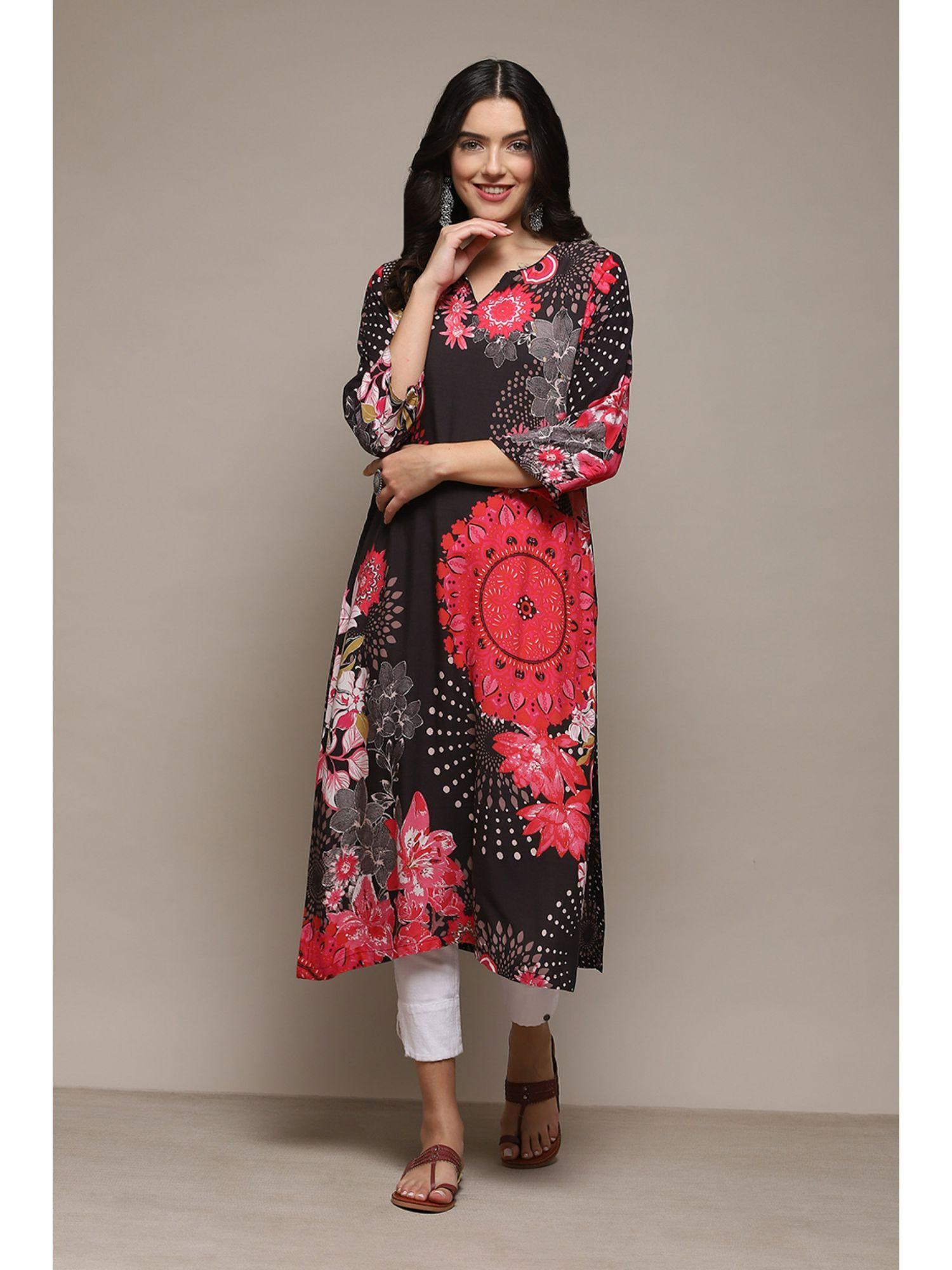 rayon printed black kurta