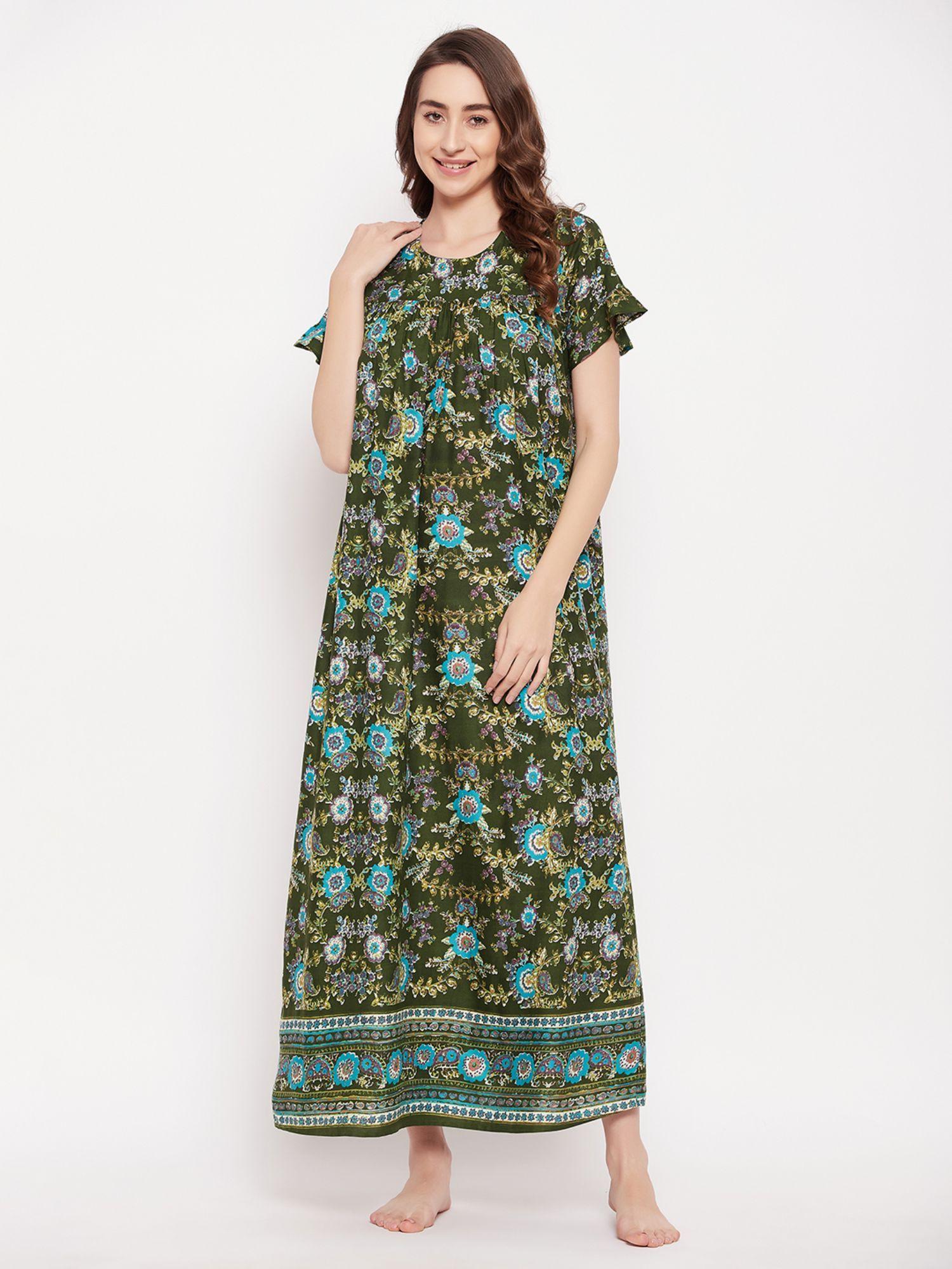 rayon printed long night dress