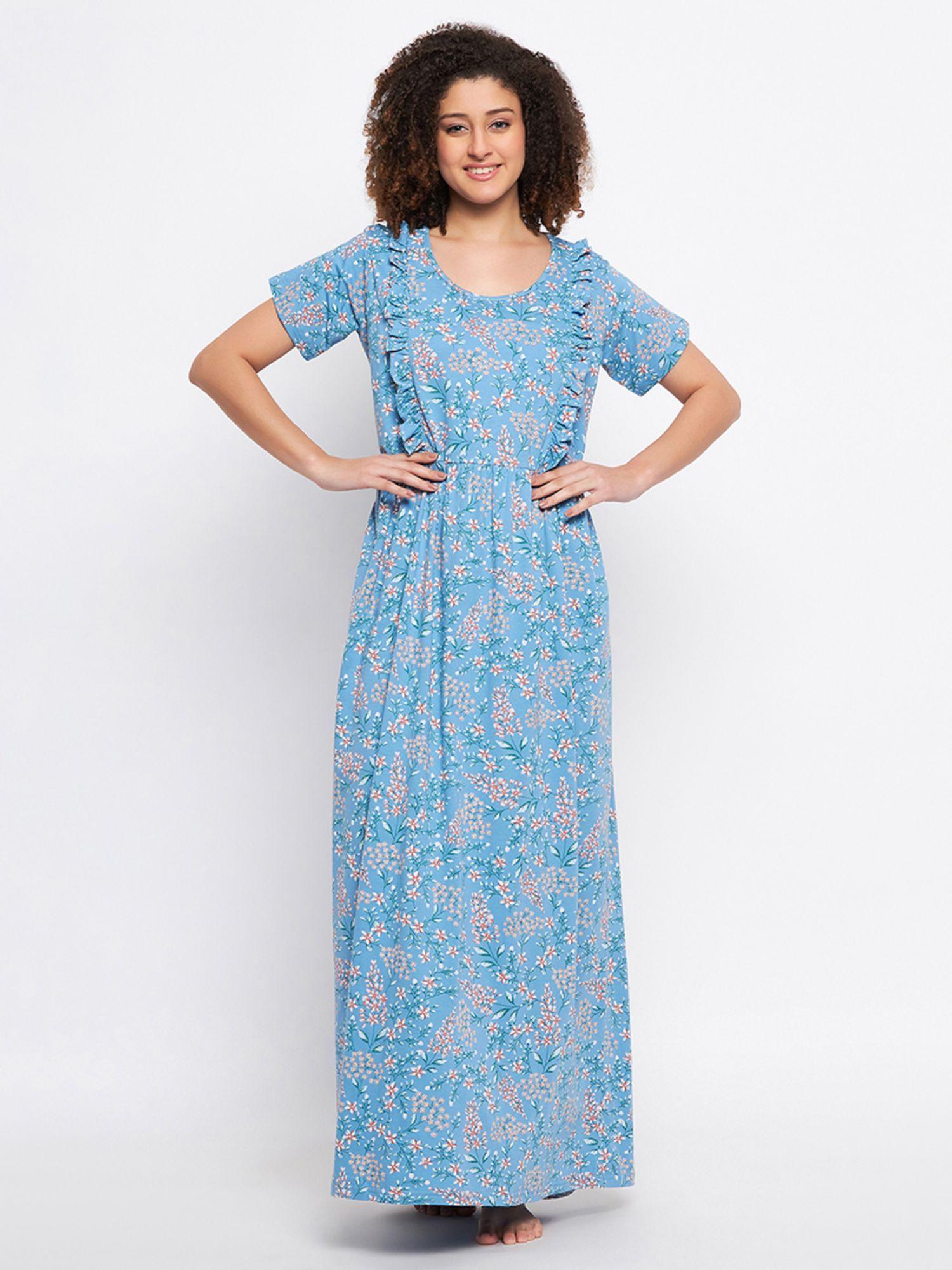 rayon printed long night dress