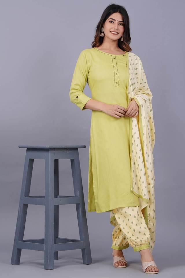 rayon solid kurta with printed palazzos _ dupatta