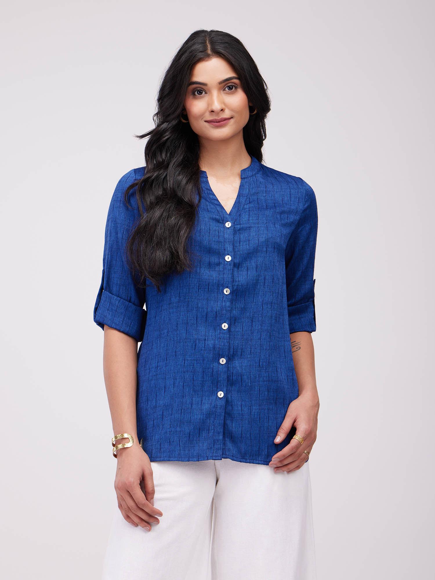 rayon solid woven shirt- navy blue