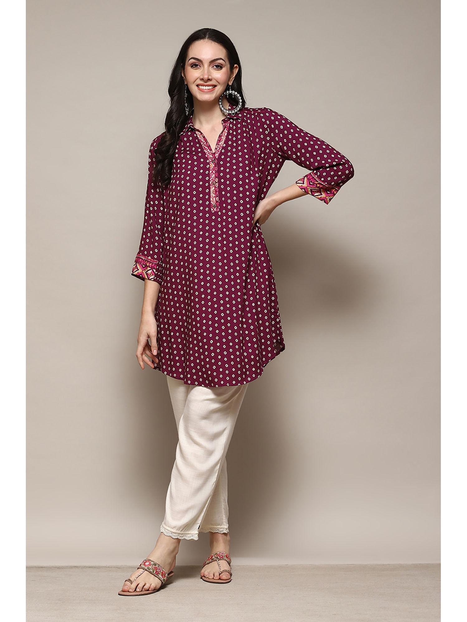 rayon wine printed kurti