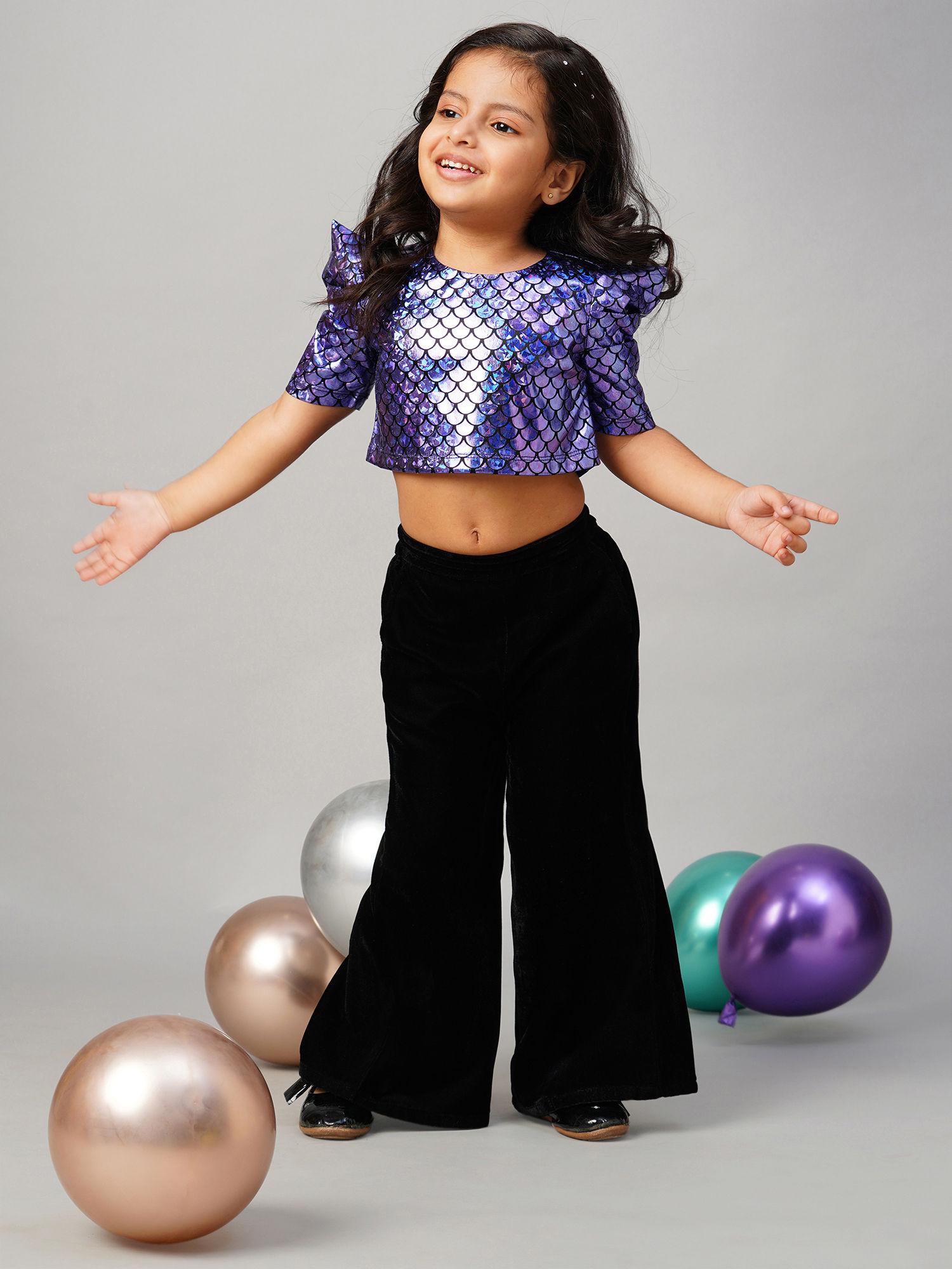razzle dazzle girls party purple shimmer top with palazzo pant (set of 2)