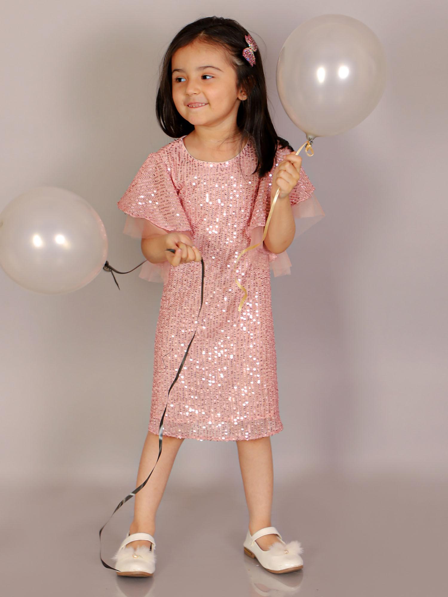 razzle dazzle girls peach sequins party dress