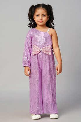 razzle dazzle solid polyester asymmetric girls party wear jumpsuit - purple