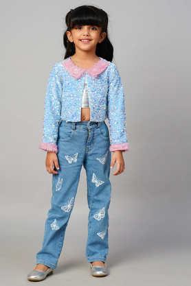 razzle dazzle solid polyester collared girls jacket - blue