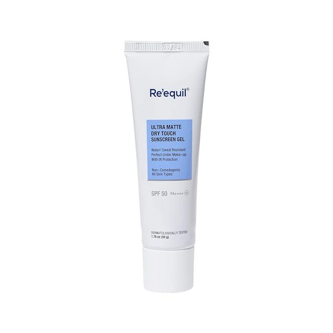 re' equil ultra matte dry touch sunscreen gel spf 50 pa++++, water resistant with zinc oxide and titanium dioxide 50g