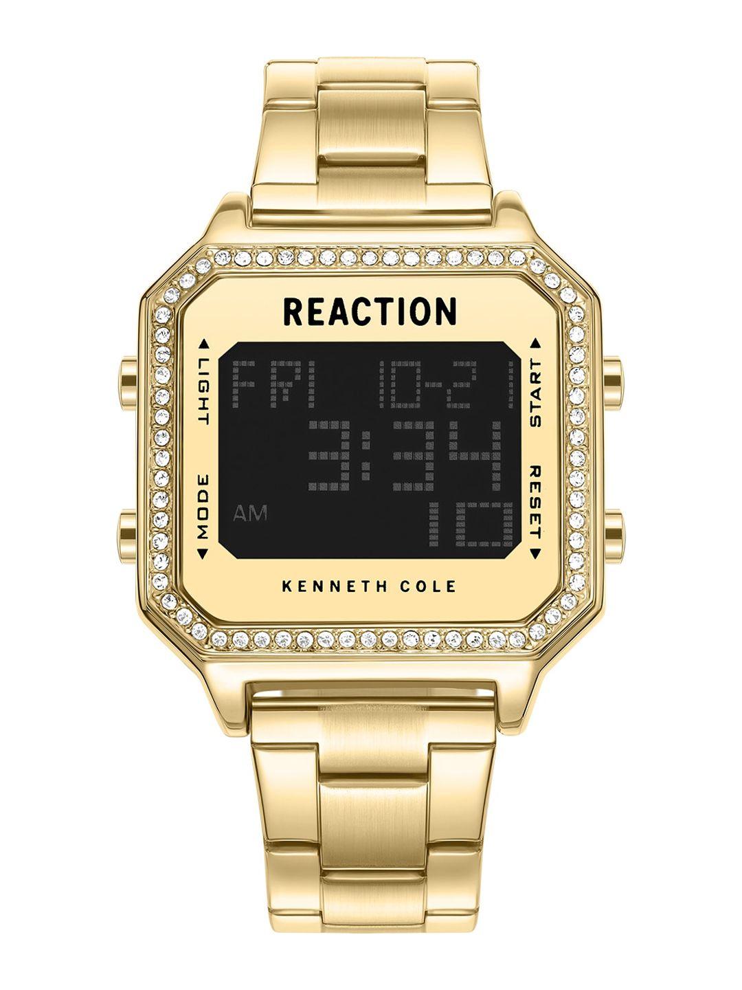 reaction kenneth cole women beige dial & gold toned straps digital watch-krwgj9007904