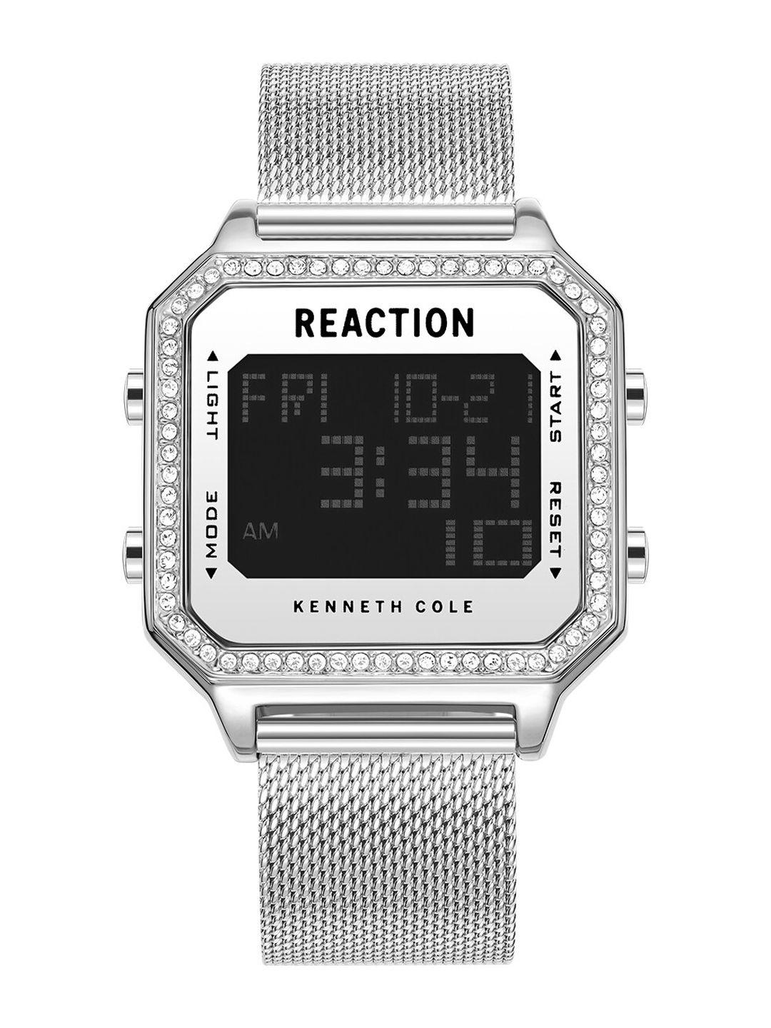 reaction kenneth cole women silver-toned dial & straps digital watch-krwgj9007902