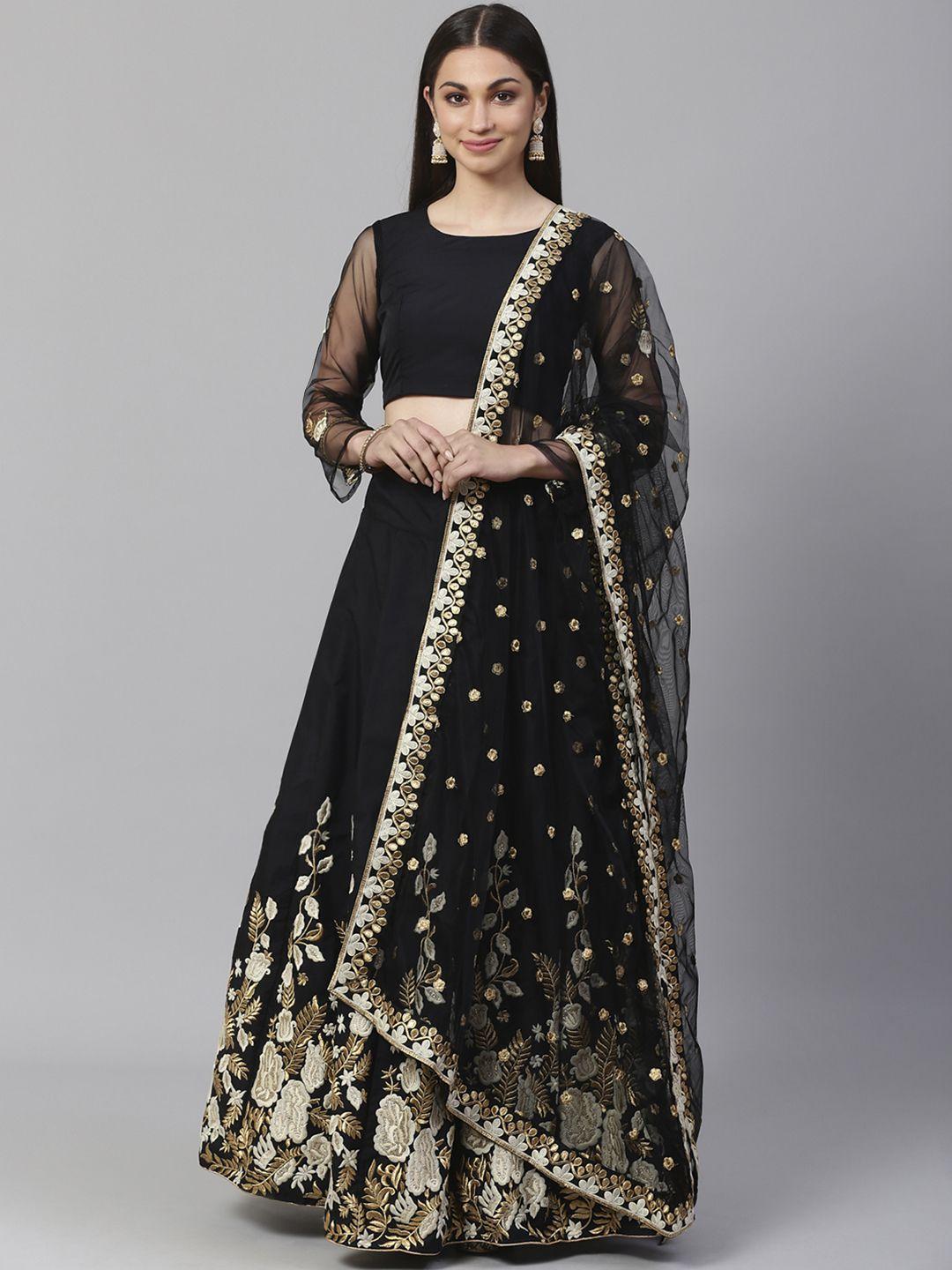 readiprint fashions black & white solid semi-stitched lehenga & unstitched blouse with dupatta