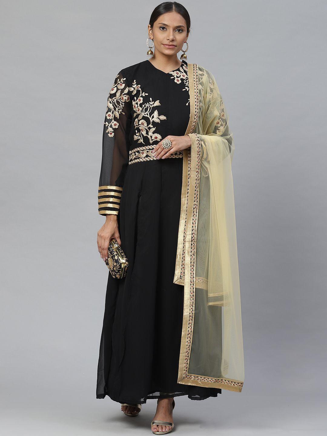 readiprint fashions black embroidered semi-stitched dress material