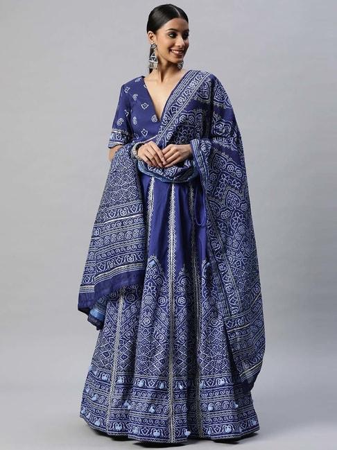 readiprint fashions blue bandhani print lehenga choli set with dupatta
