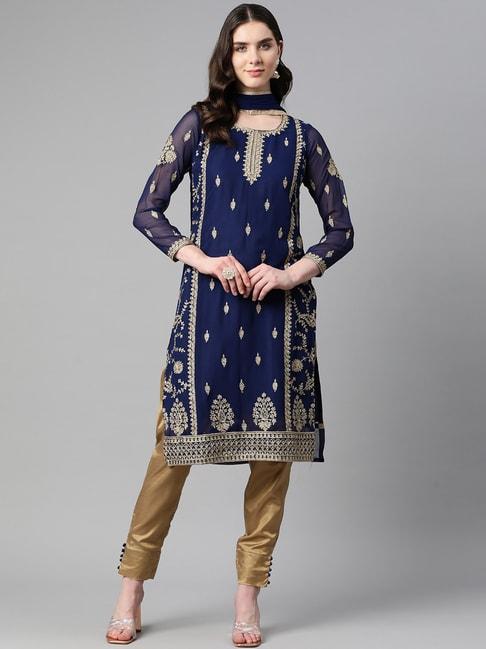 readiprint fashions blue embroidered unstitiched dress material