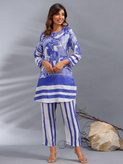 readiprint fashions blue printed kurti pant set