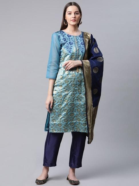 readiprint fashions blue woven pattern unstitched dress material