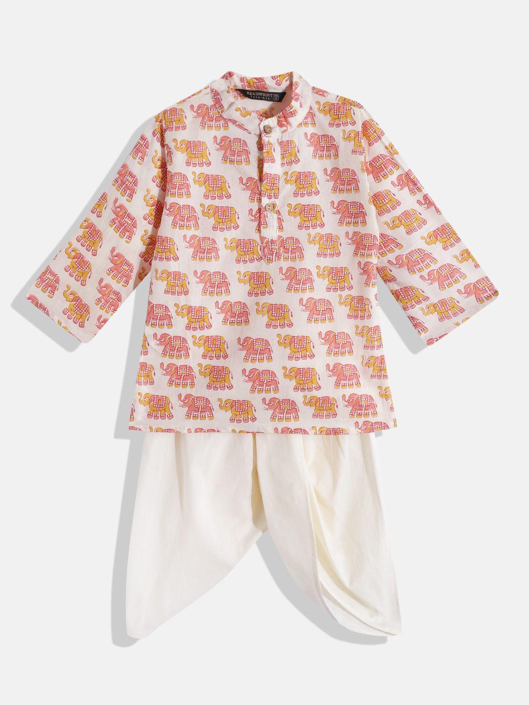 readiprint fashions boys cream-coloured printed pure cotton kurta with dhoti pants