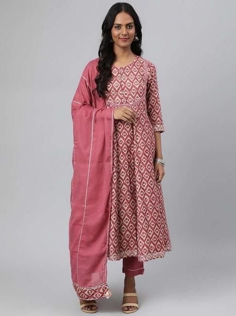 readiprint fashions dusty pink embellished kurta pant set with dupatta