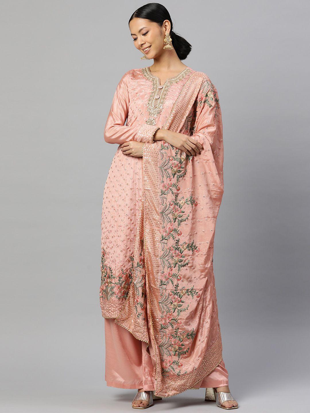 readiprint fashions embroidered silk crepe semi-stitched dress material