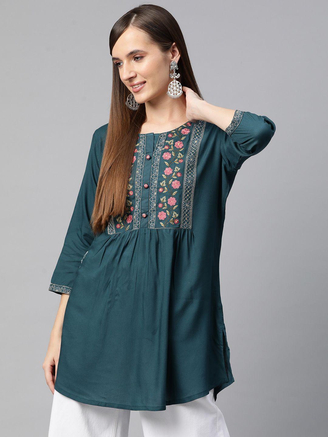 readiprint fashions floral embroidered pleated kurti