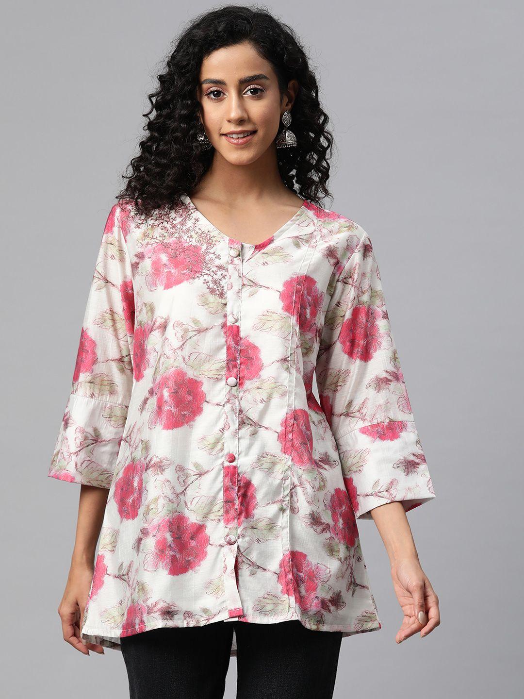 readiprint fashions floral print pure silk longline ethnic top