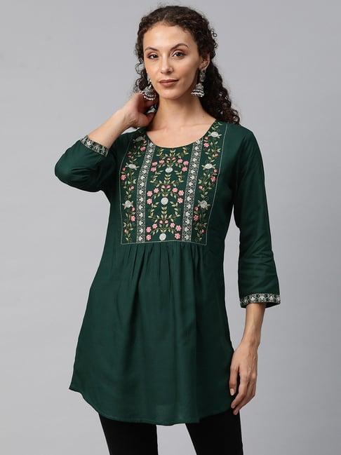 readiprint fashions green embroidered a line kurti
