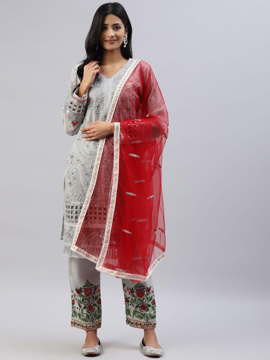 readiprint fashions grey & red embellished unstitched dress material