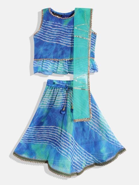 readiprint fashions kids blue striped lehenga, choli with dupatta
