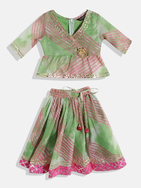 readiprint fashions kids green striped lehenga with choli