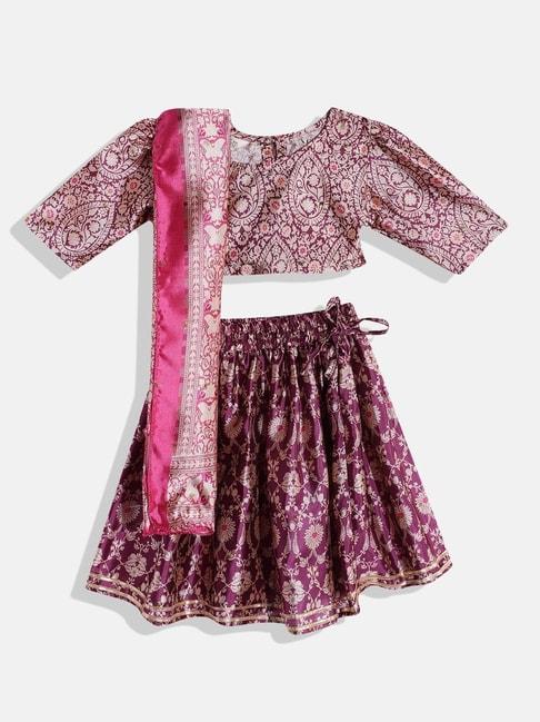readiprint fashions kids purple & pink floral print lehenga, choli with dupatta