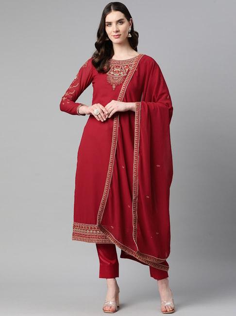 readiprint fashions maroon embroidered unstitiched dress material