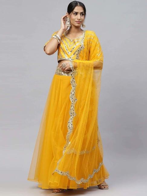 readiprint fashions mustard embellished lehenga choli set with dupatta