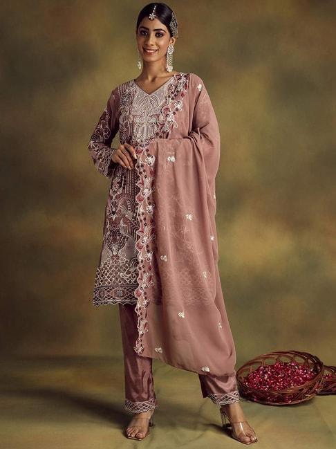 readiprint fashions peach embroidered unstitched dress material