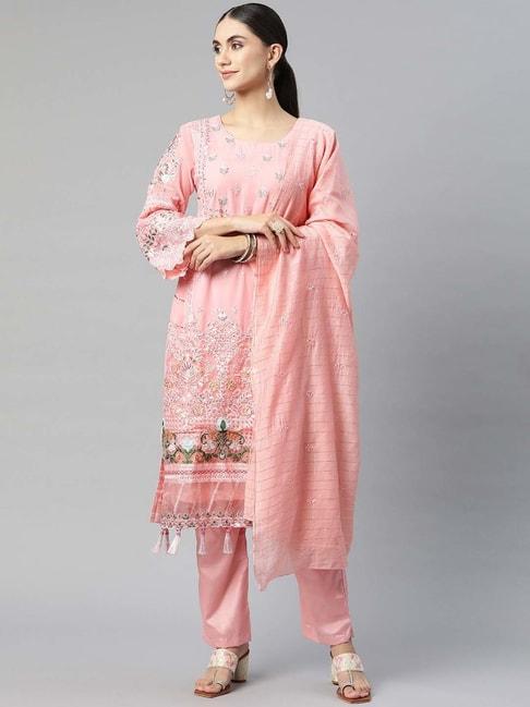 readiprint fashions pink embroidered unstitched dress material