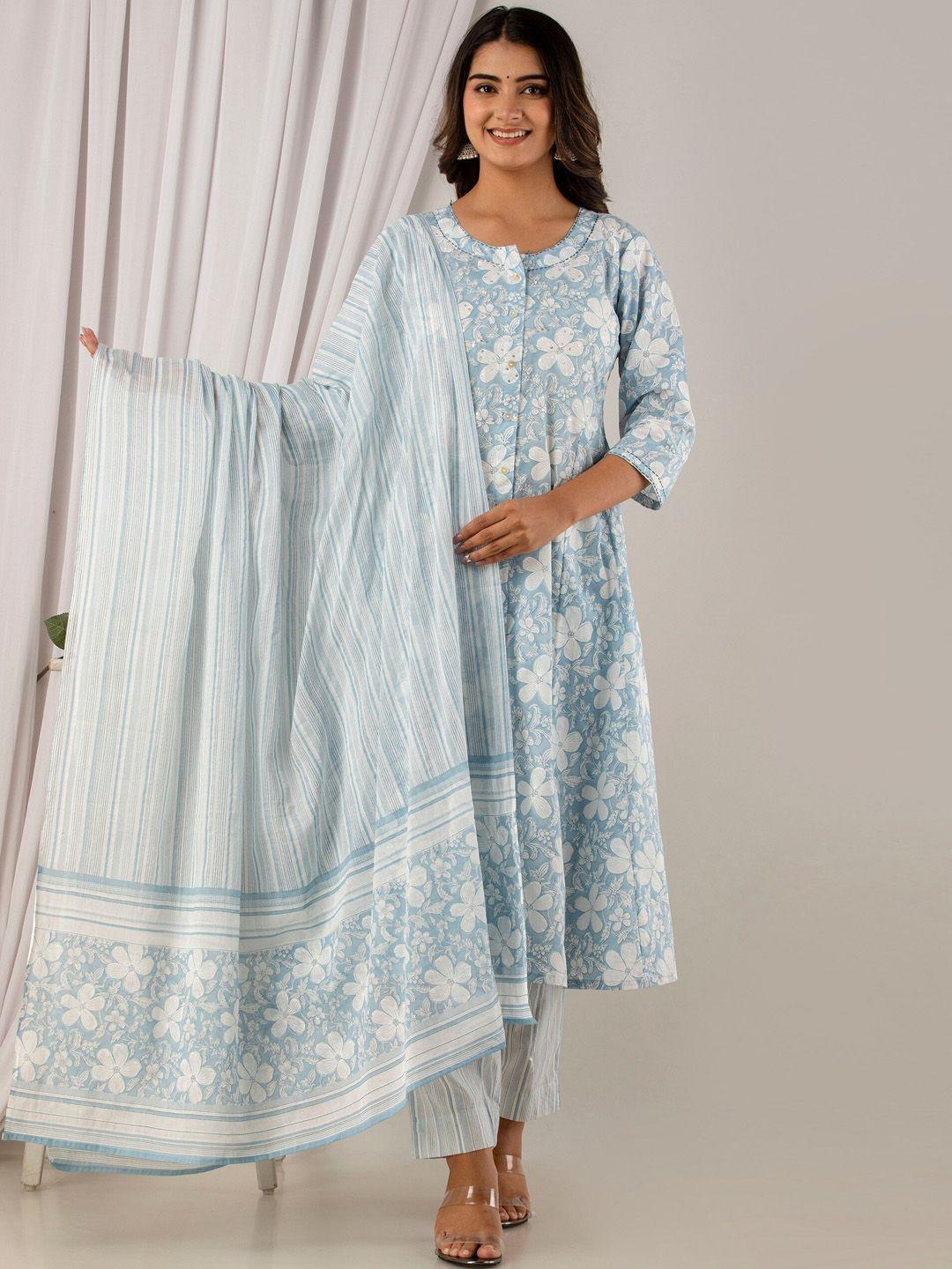 readiprint fashions printed sequinned pure cotton kurta with palazzos & dupatta