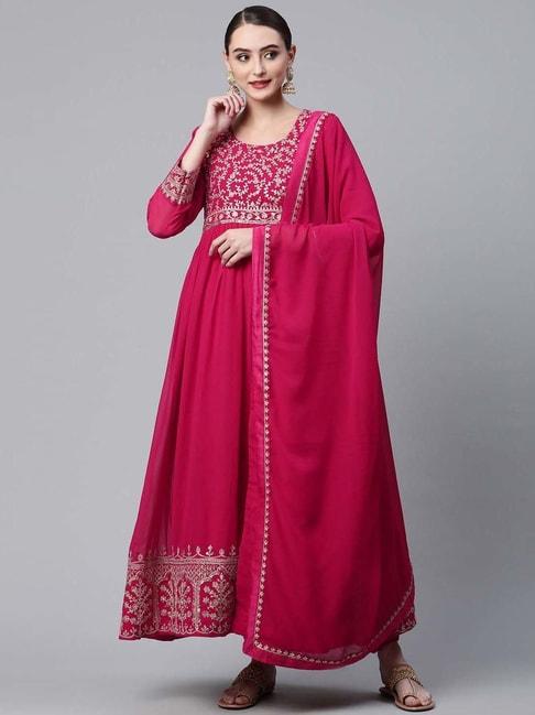 readiprint fashions rani pink embroidered unstitched dress material