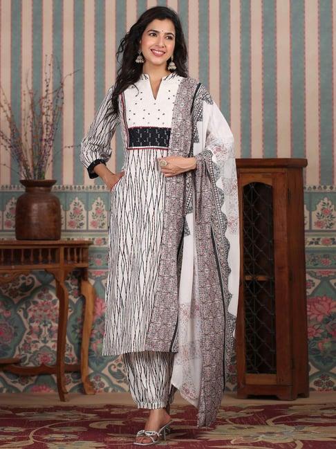 readiprint fashions white cotton printed kurta salwaar set with dupatta
