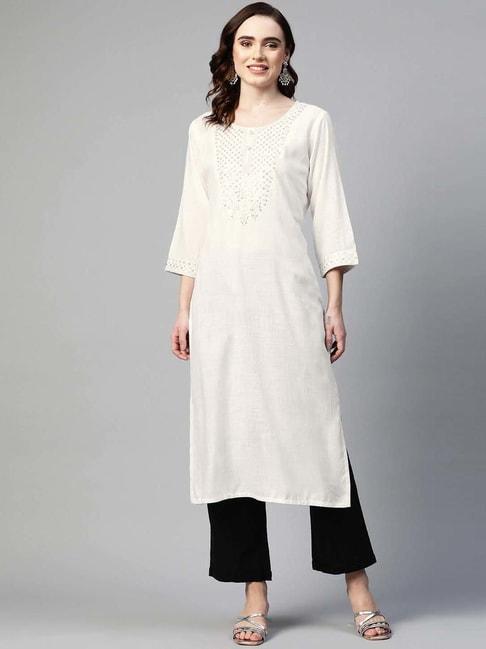readiprint fashions white embellished straight kurta