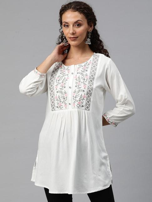 readiprint fashions white embroidered a line kurti
