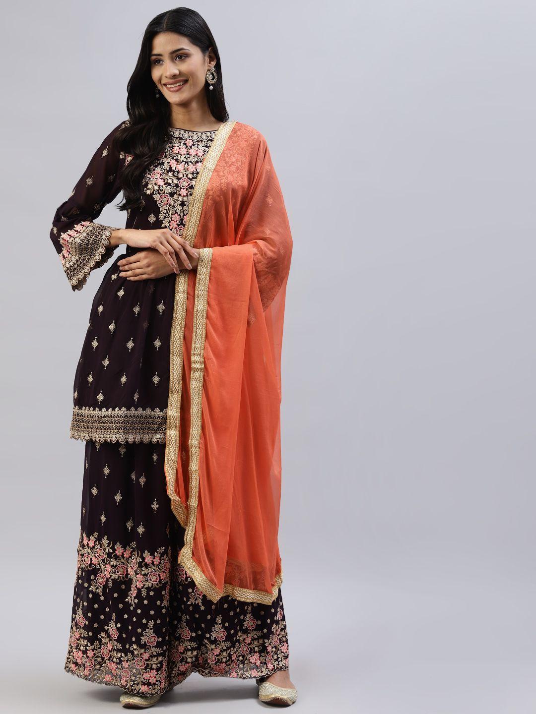 readiprint fashions women burgundy & beige embroidered unstitched dress material