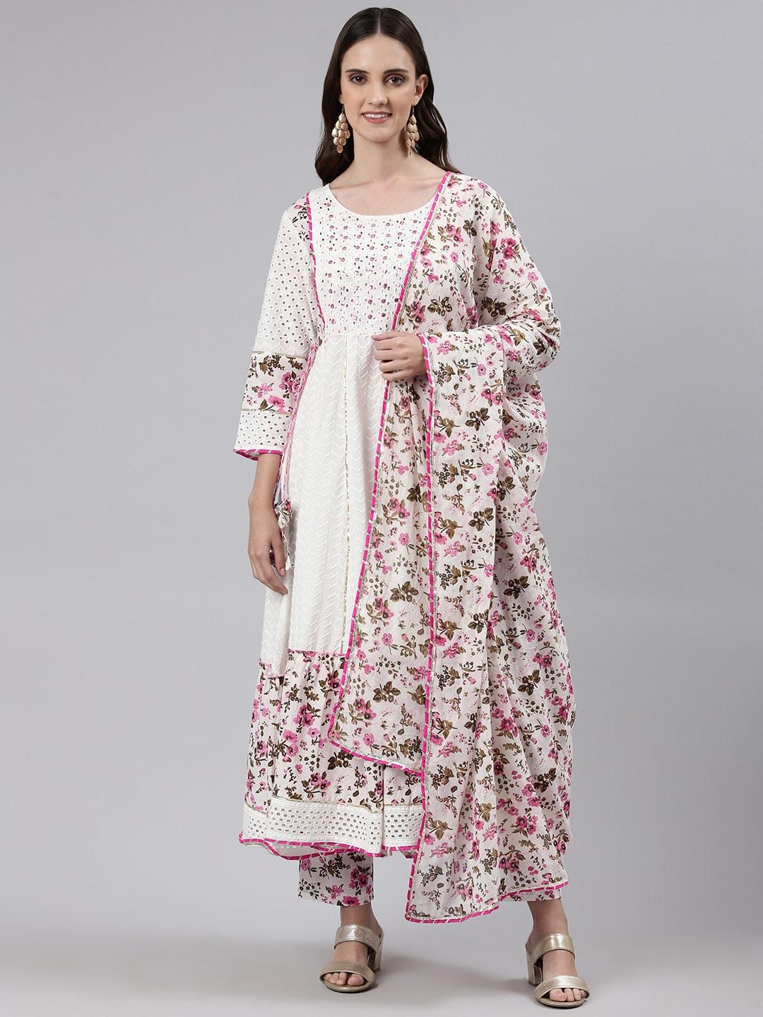 readiprint fashions women embroidered pure cotton kurta with trousers & dupatta