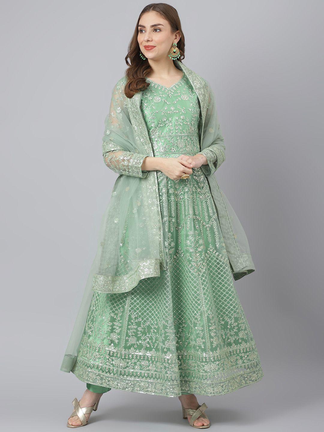 readiprint fashions women green embroidered unstitched dress material