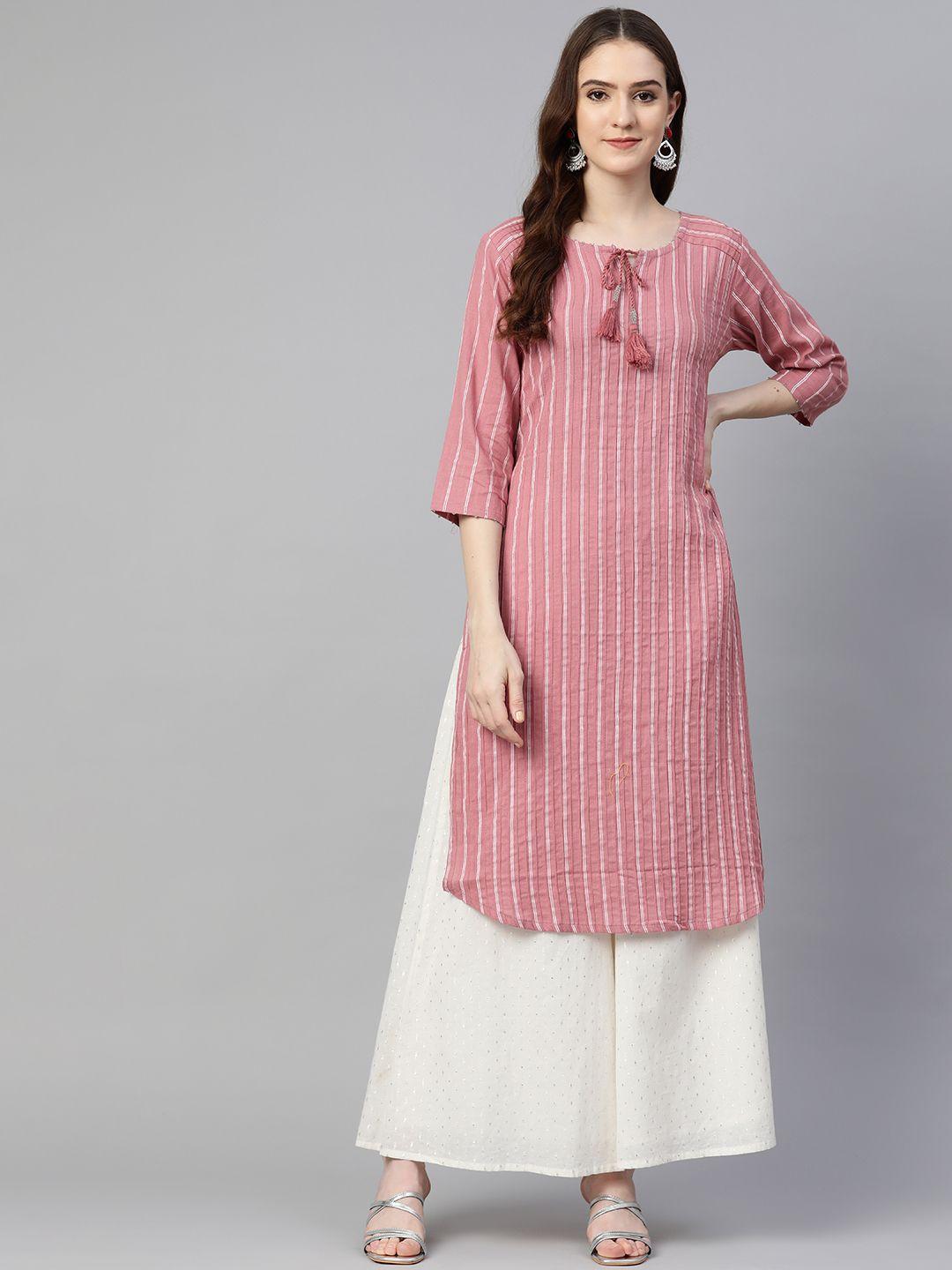 readiprint fashions women mauve pure cotton striped kurta