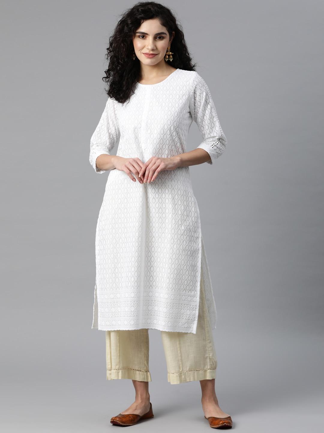 readiprint fashions women white ethnic motifs embroidered cotton chikankari kurta