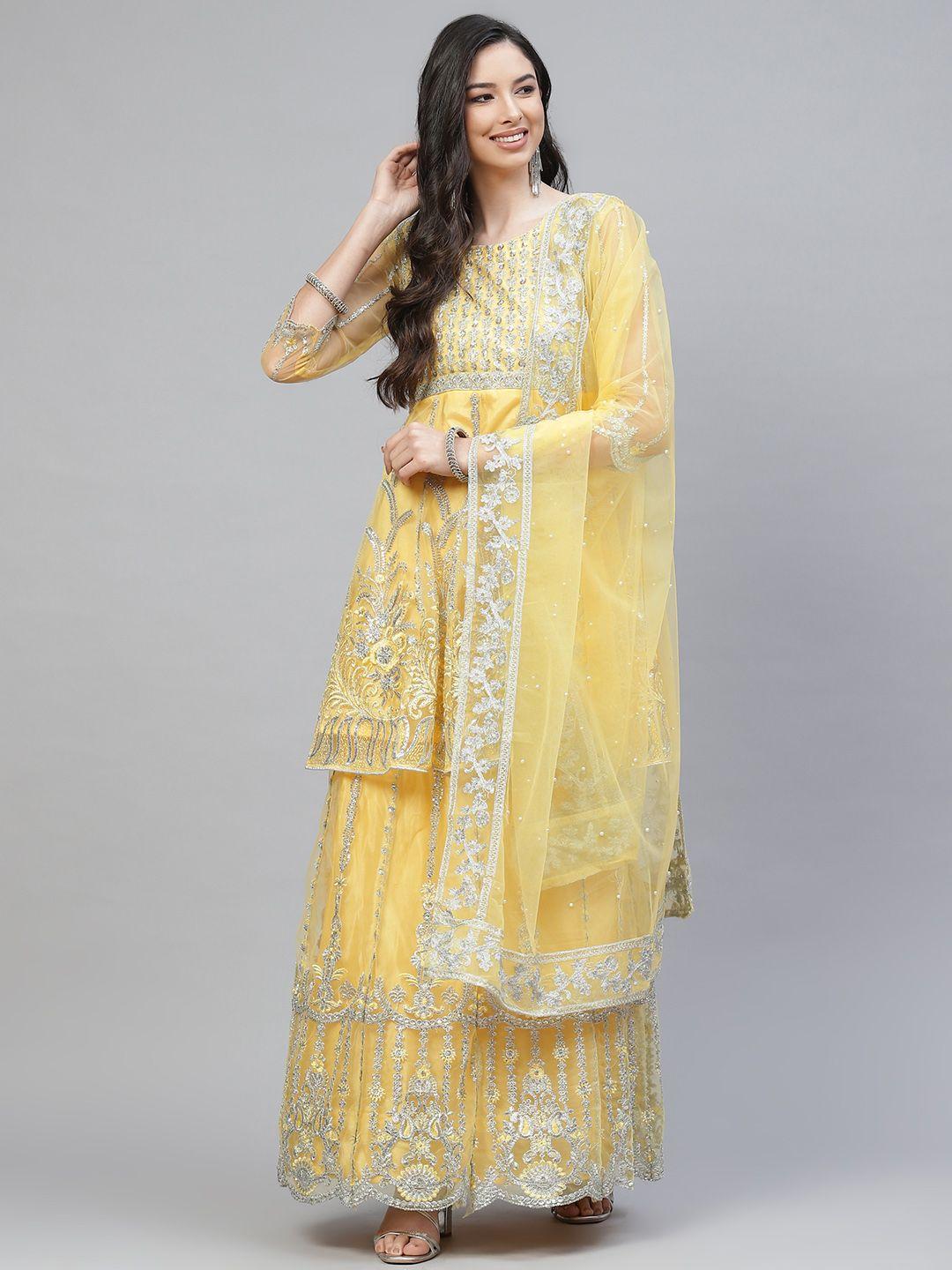 readiprint fashions women yellow embroidered semi-stitched dress material