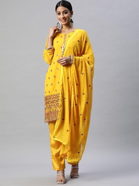 readiprint fashions yellow embroidered unstitched dress material