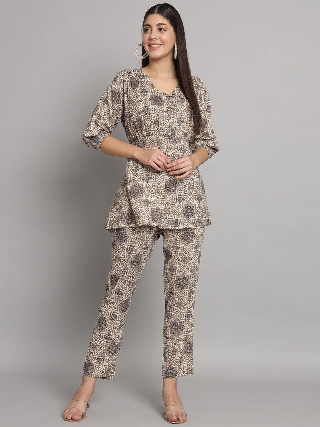 readiprint ethnic motif printed top with trousers