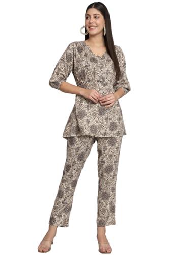 readiprint fashions a line style rayon fabric co-ord set (beige_m)