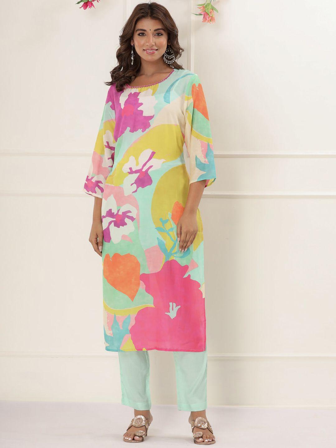 readiprint fashions abstact printed straight kurta & trousers