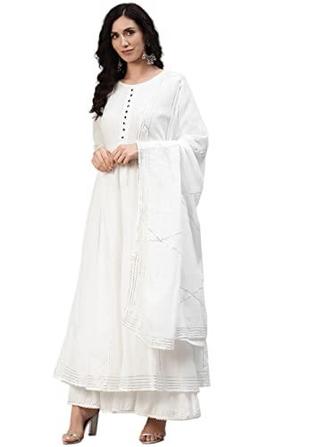 readiprint fashions anarkali style white color cotton malmal fabric gown with dupatta (white_xl)