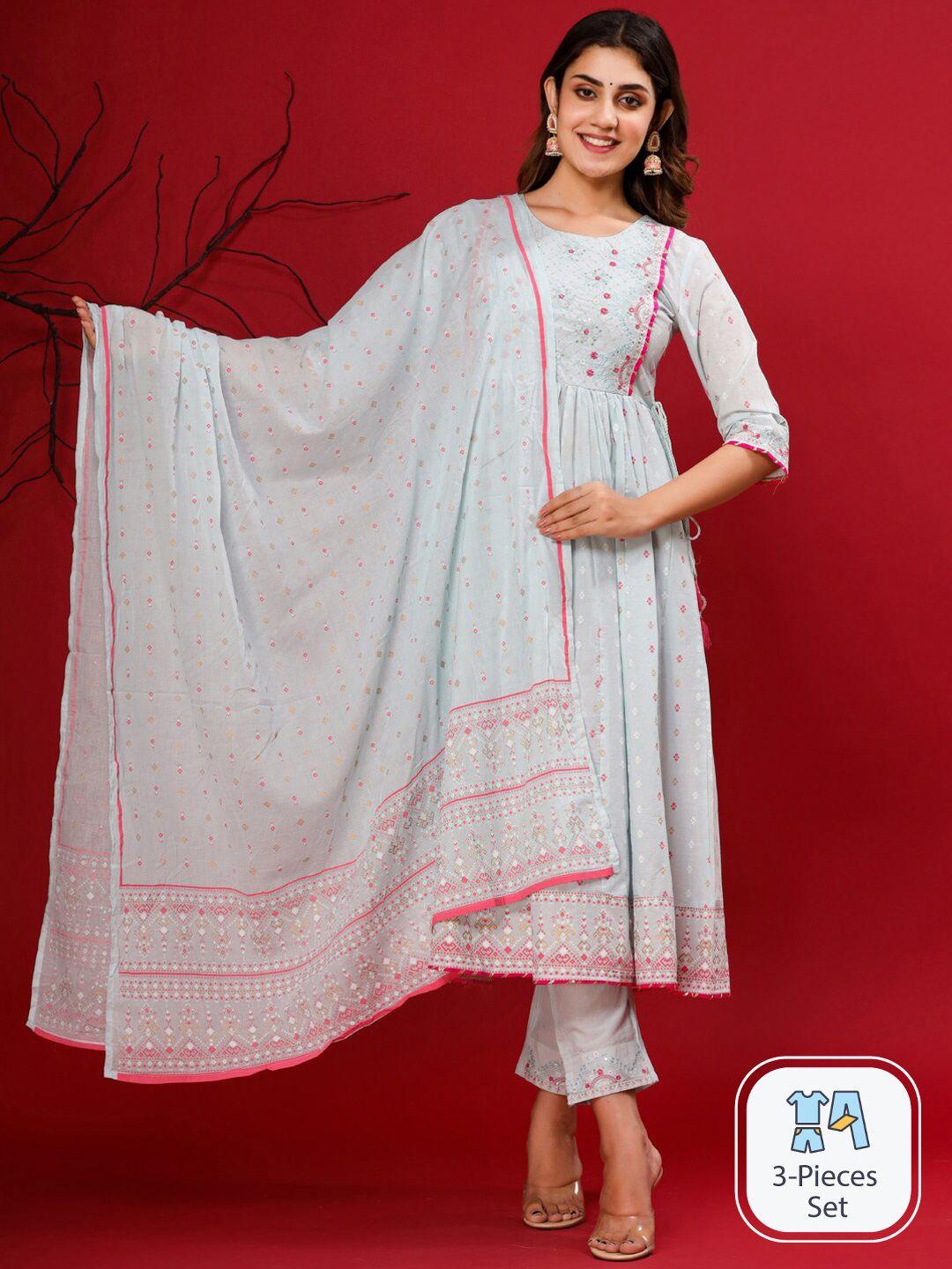 readiprint fashions bandhani printed sequinned pure cotton kurta with trousers & dupatta